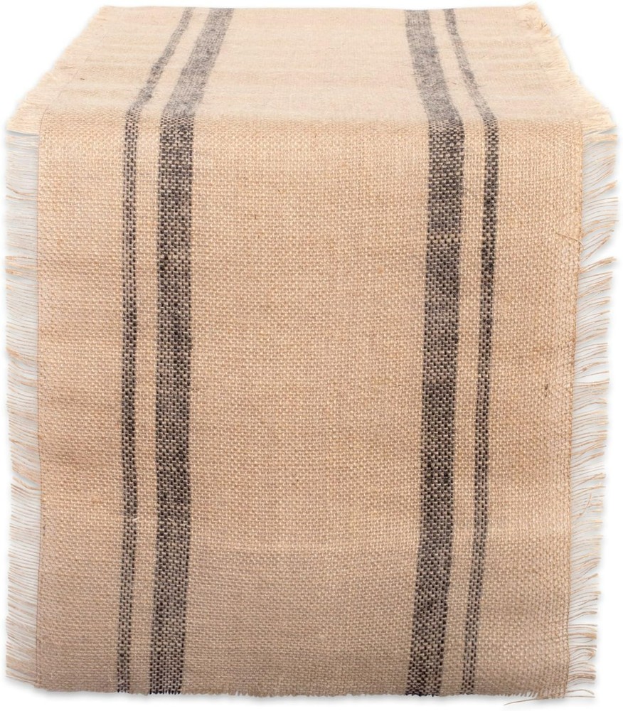 Jute Burlap Collection Kitchen Tabletop, Table Runner, 14x108, Double Border ...