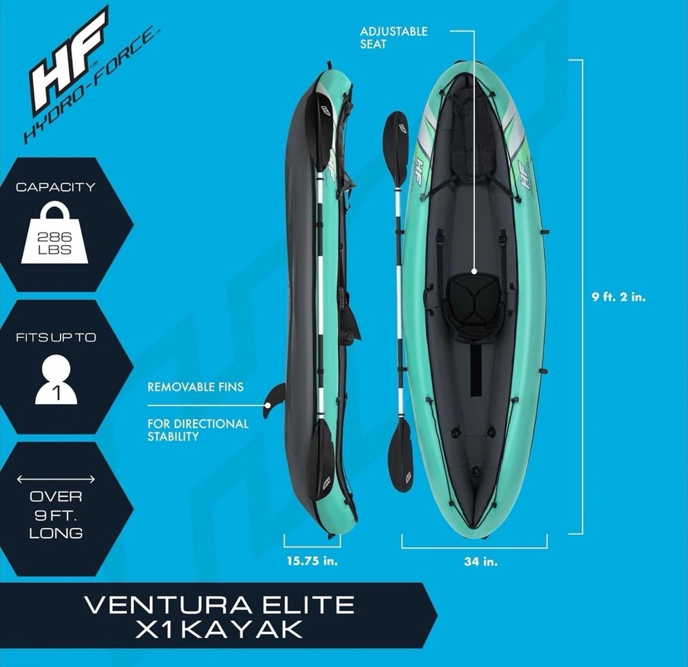 Hydro Force Inflatable Kayak Set | Includes Seat, Paddle, Hand Pump, Storage Car