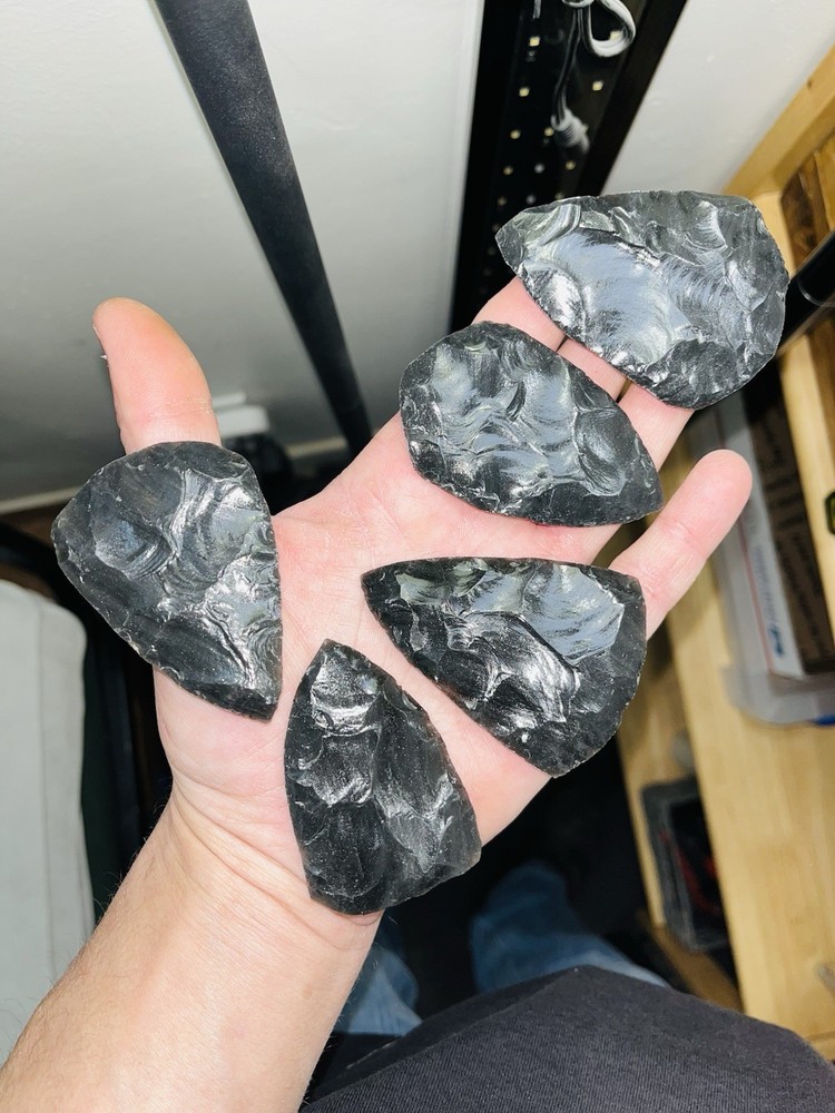 41” 15pc Flintknapping Percussion Preform Material. Utah Black Obsidian.