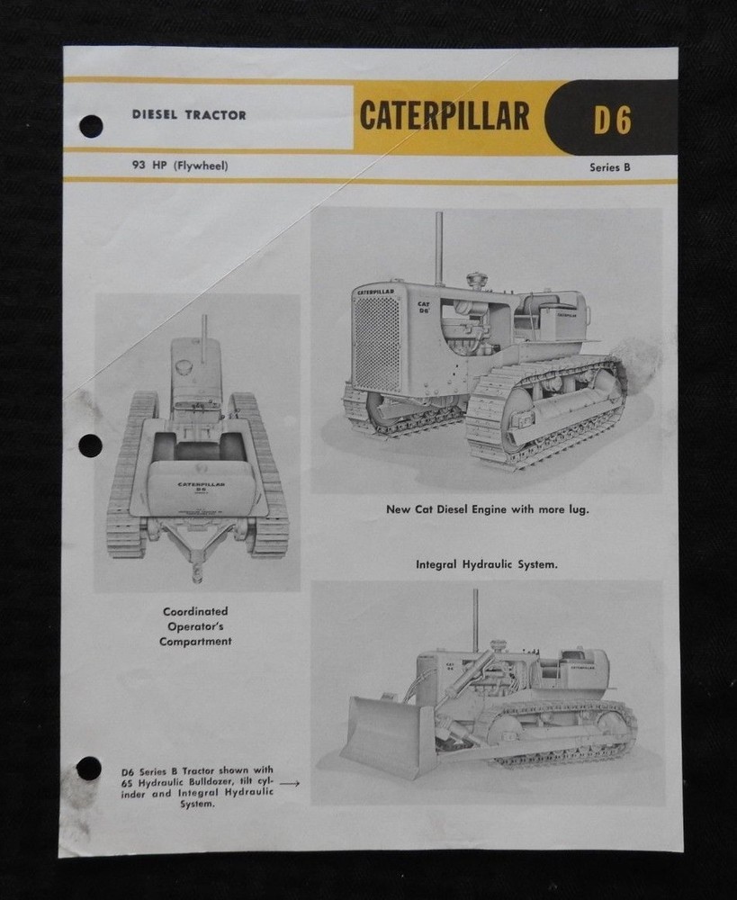 GENUINE 1959 CATERPILLAR D6 SERIES B TRACK-TYPE TRACTOR SPECIFICATIONS BROCHURE