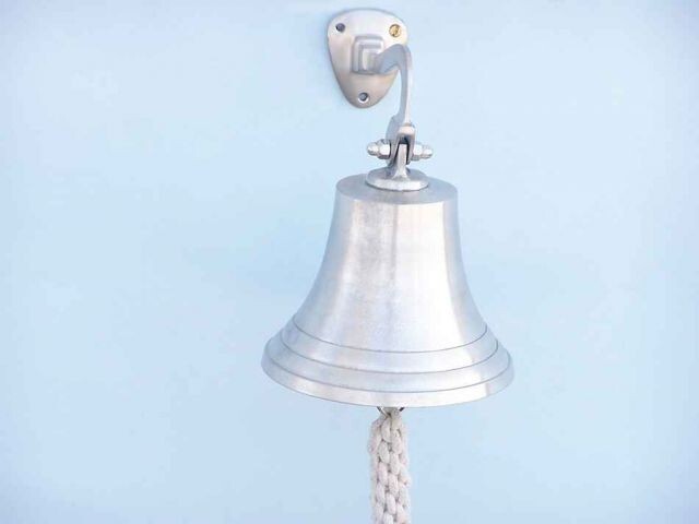 Brushed Nickel Hanging Ship's Bell 9"