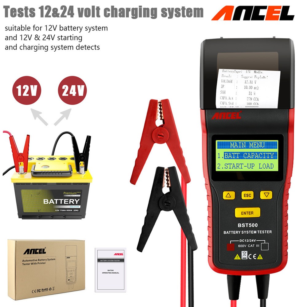 Ancel BST500 Car Battery Tester Load Digital Analyzer Diagnostic Tool 12V 24V
