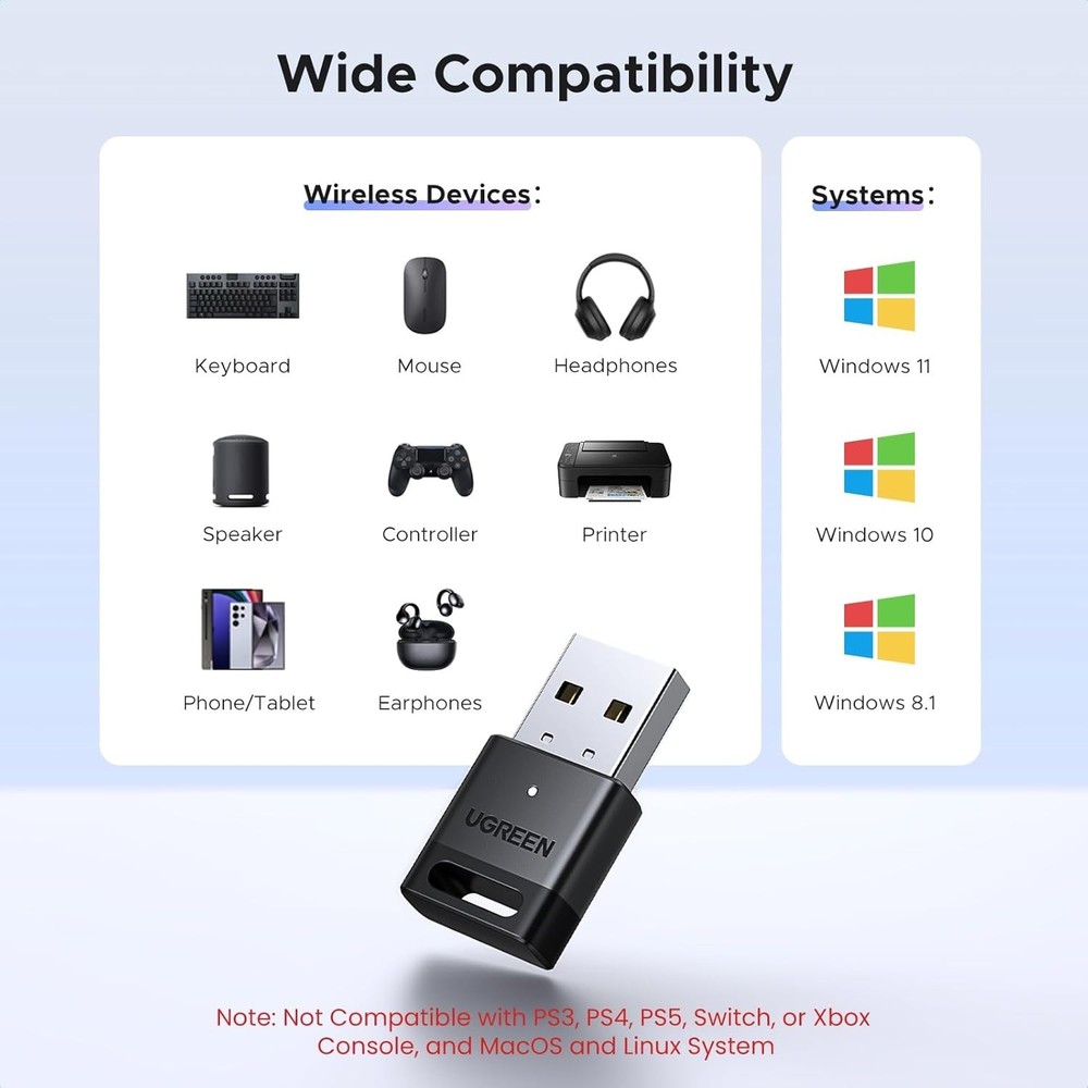 "UGREEN USB Bluetooth Adapter, 5.4 Dongle for PC, Plug & Play Windows... "