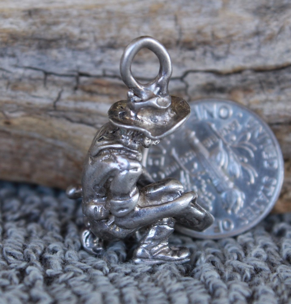 Gold Pan Prospector Figure Solid Sterling Silver pendant casting