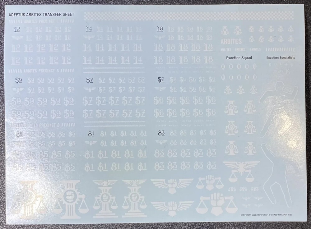 Kill Team Exaction Squad Adeptus Arbites Transfer Sheet Decals Warhammer 40k