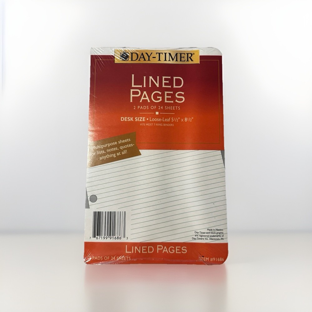 Day-Timer Desk Size 7-Ring Refill Lined Pages 5.5x8.5 2 Pads 24 Sheets Each