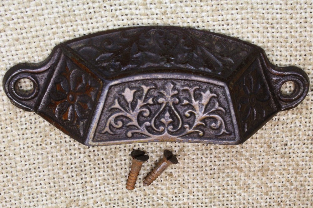Old Bin Drawer Pull Cup Handle 4” Rustic Original Finish Vintage Vines Cast Iron