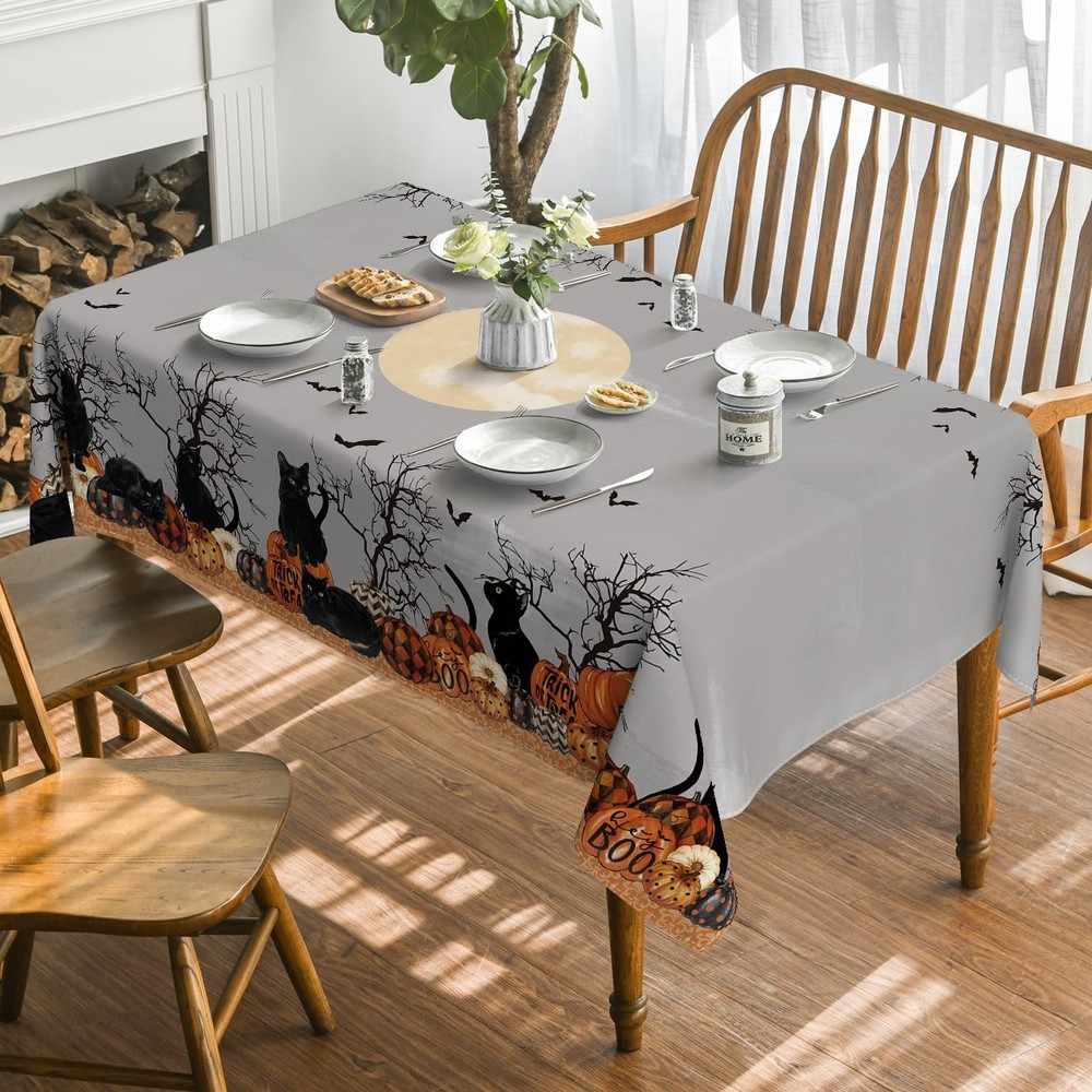 Horaldaily Halloween Tablecloth 52×70 52" x 70" (Rectangular), Black,orange