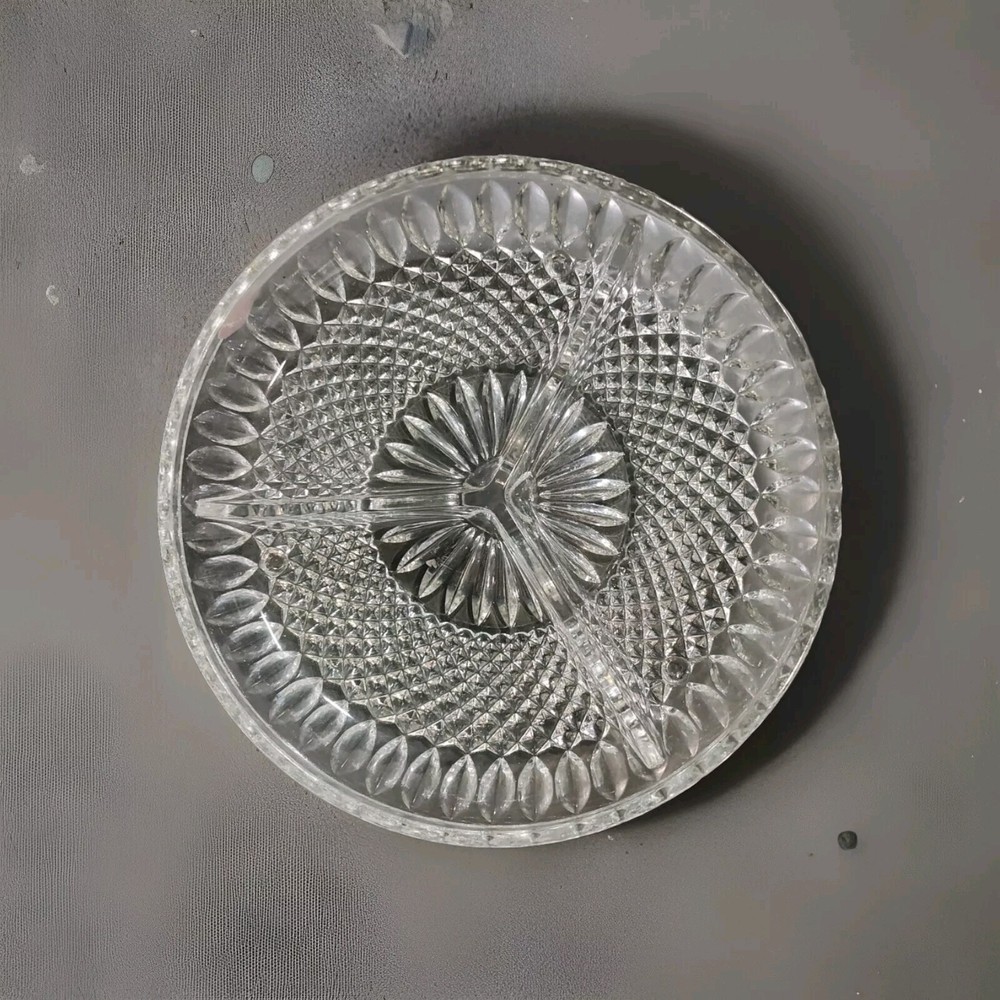 F.B.ROGERS SILVER CO CRYSTAL SECTIONAL 9” SERVING DISH FRUIT CHEESE CANDY MORE