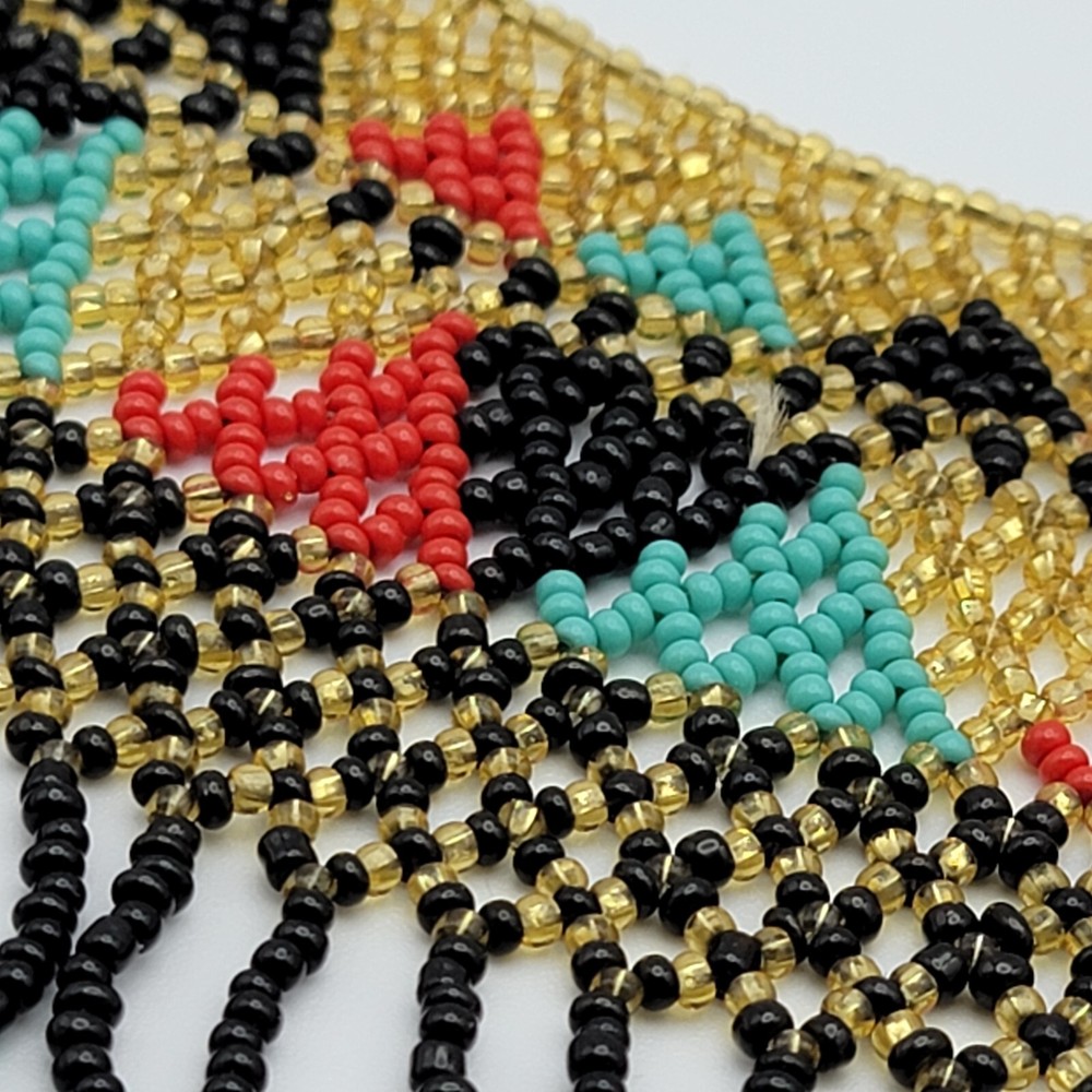 Native Style Multicolor Seed Bead Macrame Collar Necklace Artisan Statement
