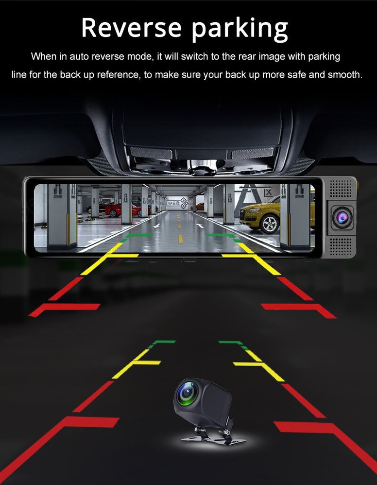 3 Lens Dash Cam Car DVR Recorder Touch Screen Front/Rear/Inside Camera G-Sensor