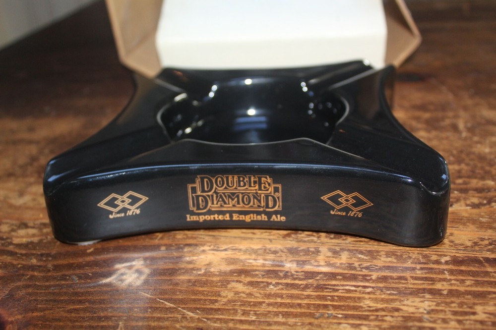 Vintage Cigar Ashtray, 8” Square Ceramic, Double Diamond English Ale