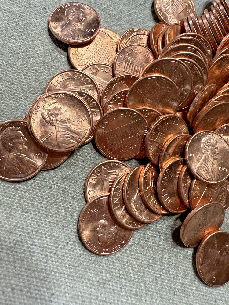 1987 Lincoln Cent Roll from U.S Mint Bag MS BU RED