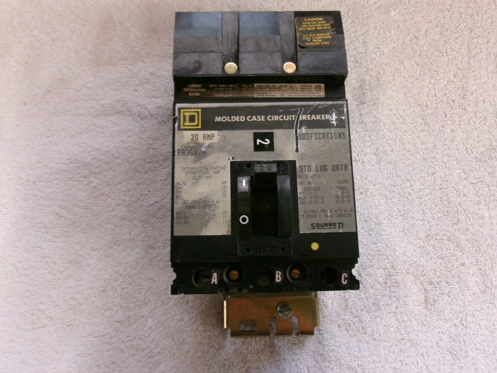 Square D Molded Case Circuit Breaker 20A 3 Pole     FA36020