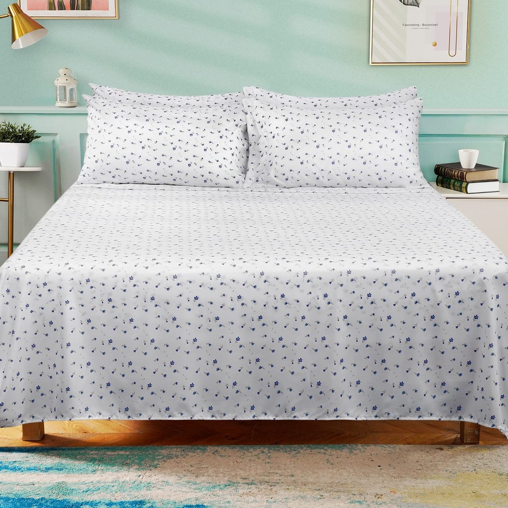 6 Piece Printed Full Size Bed Sheets, Extra Soft Brushed Microfiber 1800 Bedd...