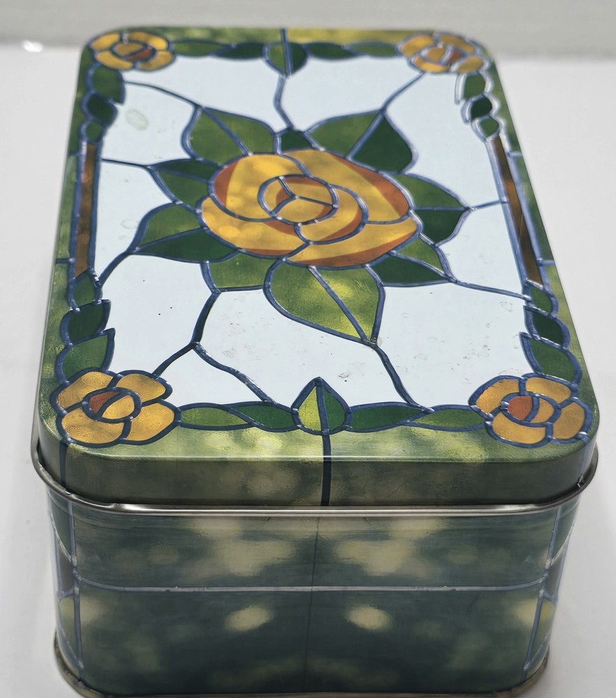 Multicolor Stained Glass Floral Style Decorative Rectangle Tin