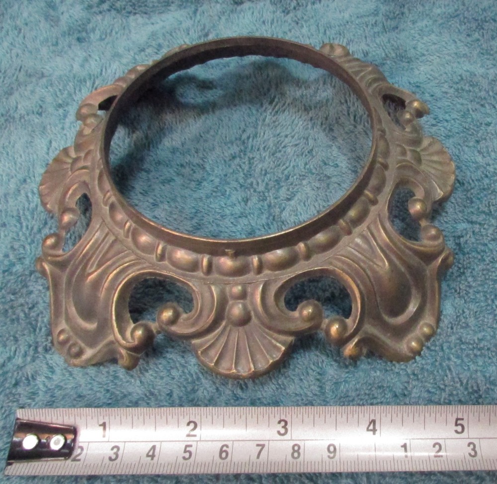 6⅝" Round Ornate Victorian or Rococo Style BRASS LAMP BASE w Scrollwork & Shell