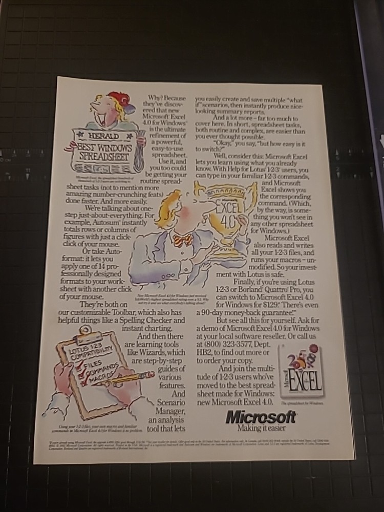 Microsoft Excel Print Ad 1992 8x11 Great To Frame