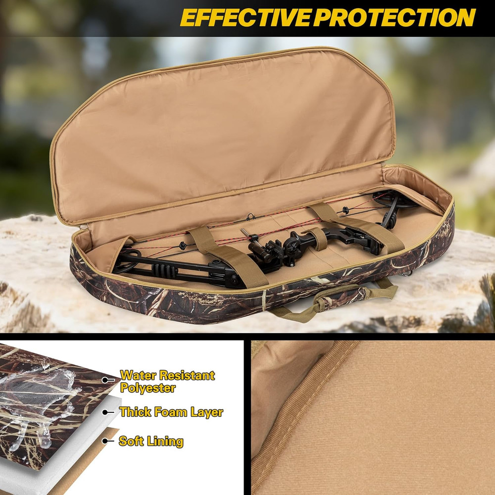Padded Compound Bow Case Backpack Soft Bow Bag w/ Arrow Pocket Hunting Range