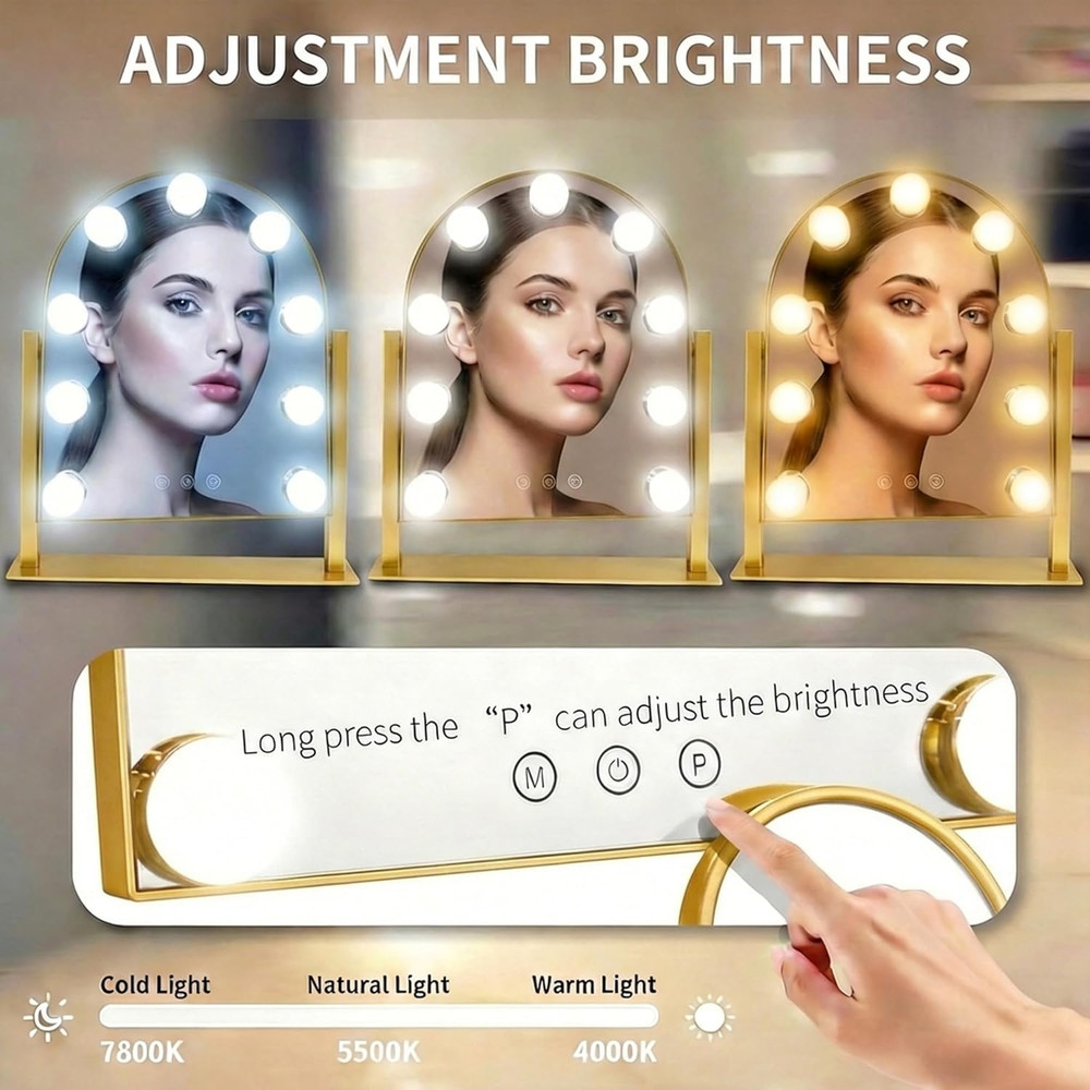 LED Arched Makeup Vanity Mirror with 10X Magnification and 360° Rotation