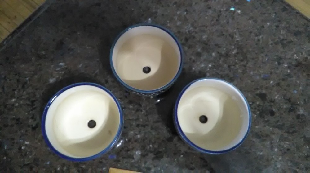 Blue Tone Ceramic Planter Trio with Drain Hole