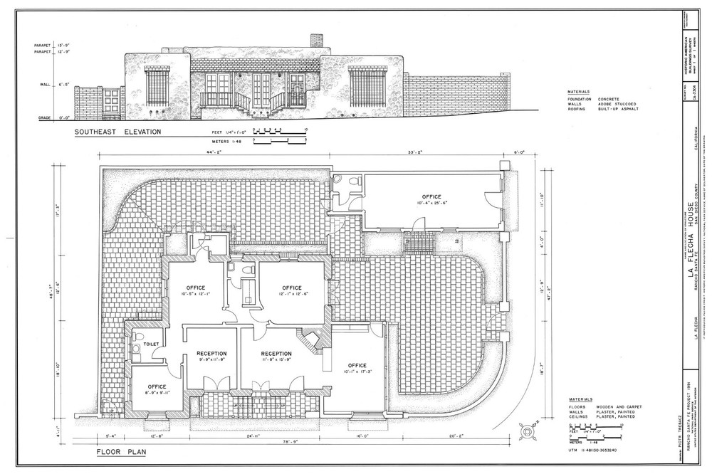 Southwestern style Adobe small home plan, architectural house blueprint