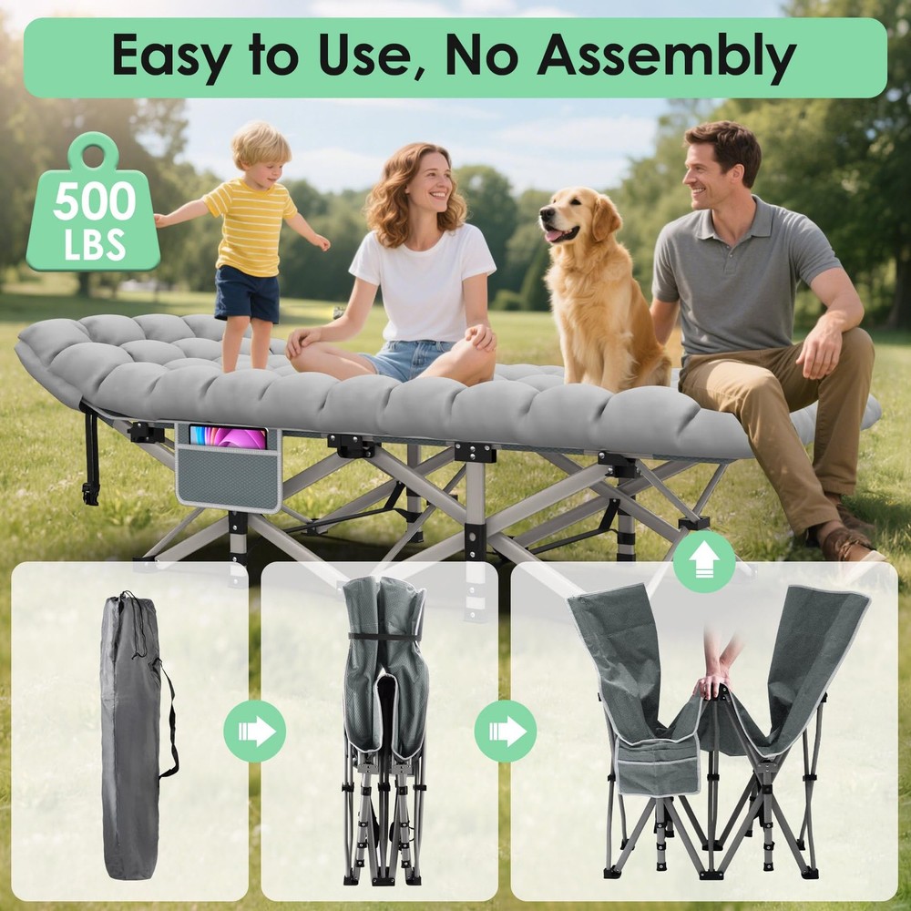 Camping Cot, Folding Camping Cot Bed for Adults Sleeping 1200D Double Layer Oxfo
