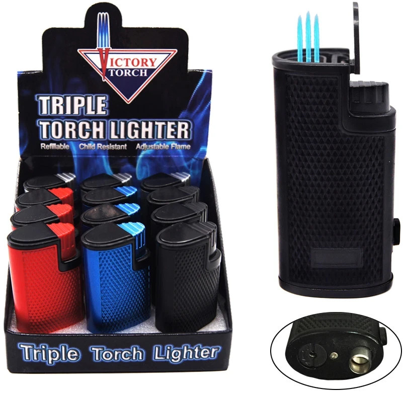Triple Jet Torch Lighter Adjustable Windproof Butane Refillable Puncher BBQ gift