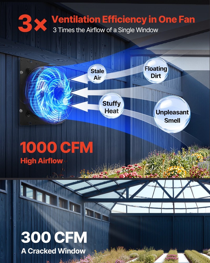 10 inch Shutter Exhaust Fan Wall Mounted Attic Vent Fan Smart Programming