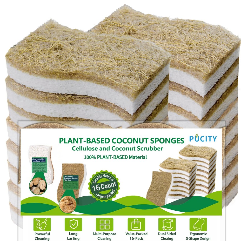 Sponges Kitchen Natural Dish Sponge Plant-Based Biodegradable Compostable Cel...