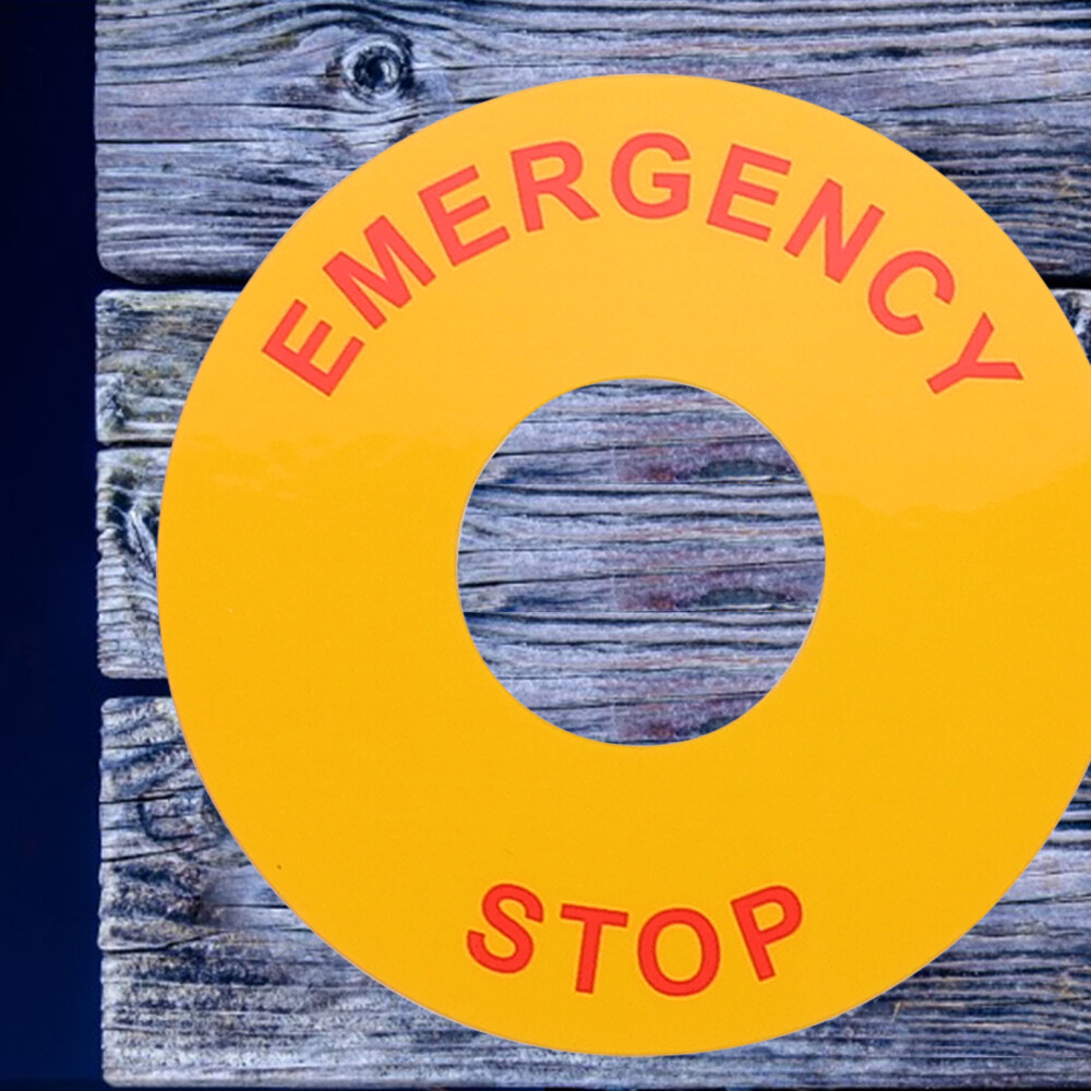 8PCS Emergency Stop Warning Label Sticker Warning Emergency Stop Sign Decal