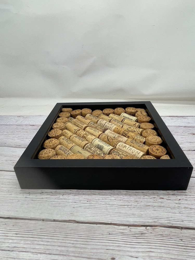 57 Assorted Wine Bottle Corks In Wood Frame 10"Tall x 10”W