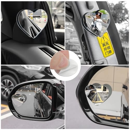 2 PCS Heart Shaped Blind Spot Mirrors, Adjustable Wide Angle Side Mirror Stick