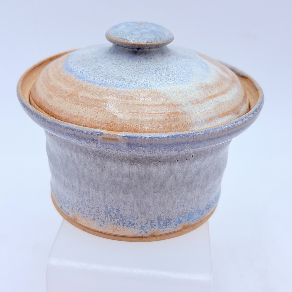 Black Mountain Pottery NC Lidded Jar Blue Gray Drip Glaze Signed Studio