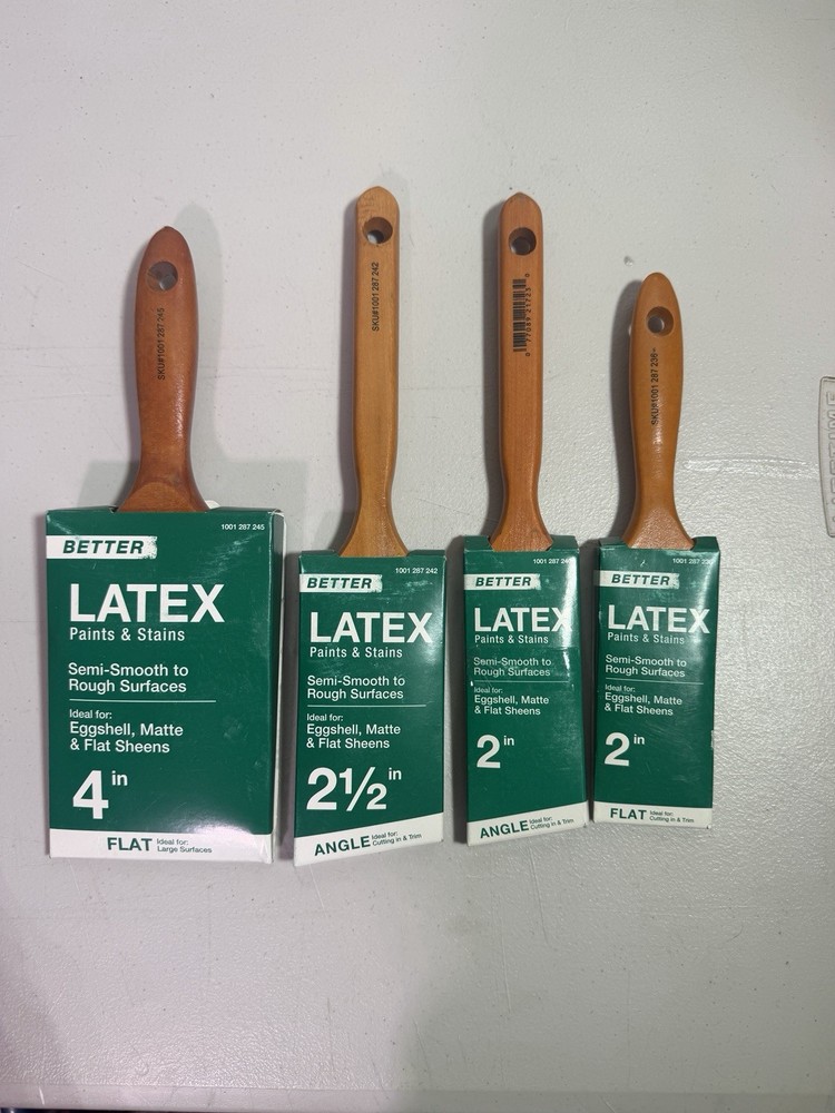 Better 4pc Polyester Paint Brush Set 4" Flat 2.5" 2" Angle & Flat Latex