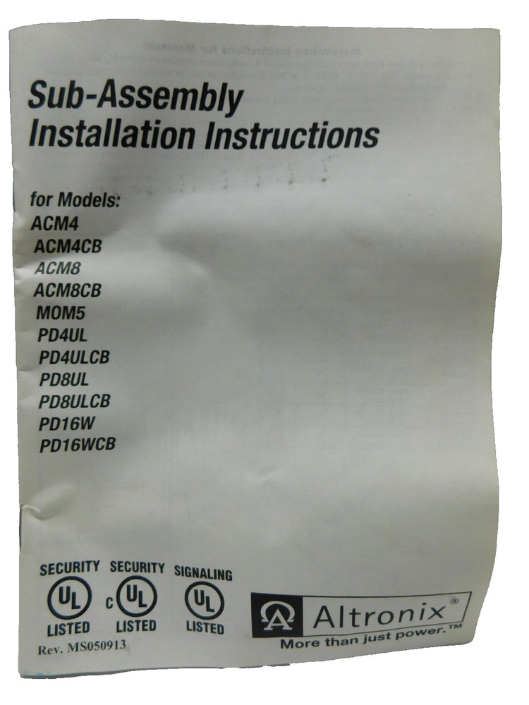 Altronix PD8UL Sub-Assembly Power Distribution Module w/8 Fuse Protected Outputs