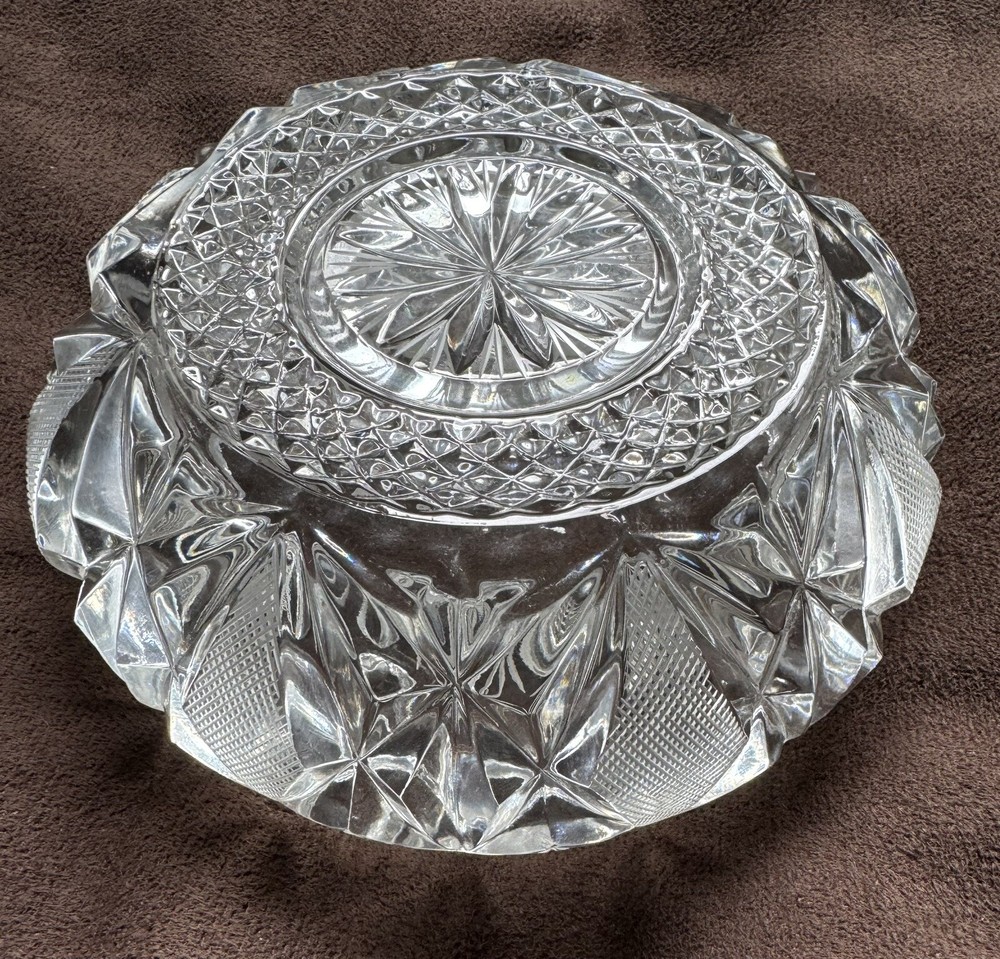 vintage crystal ashtray heavy 6”