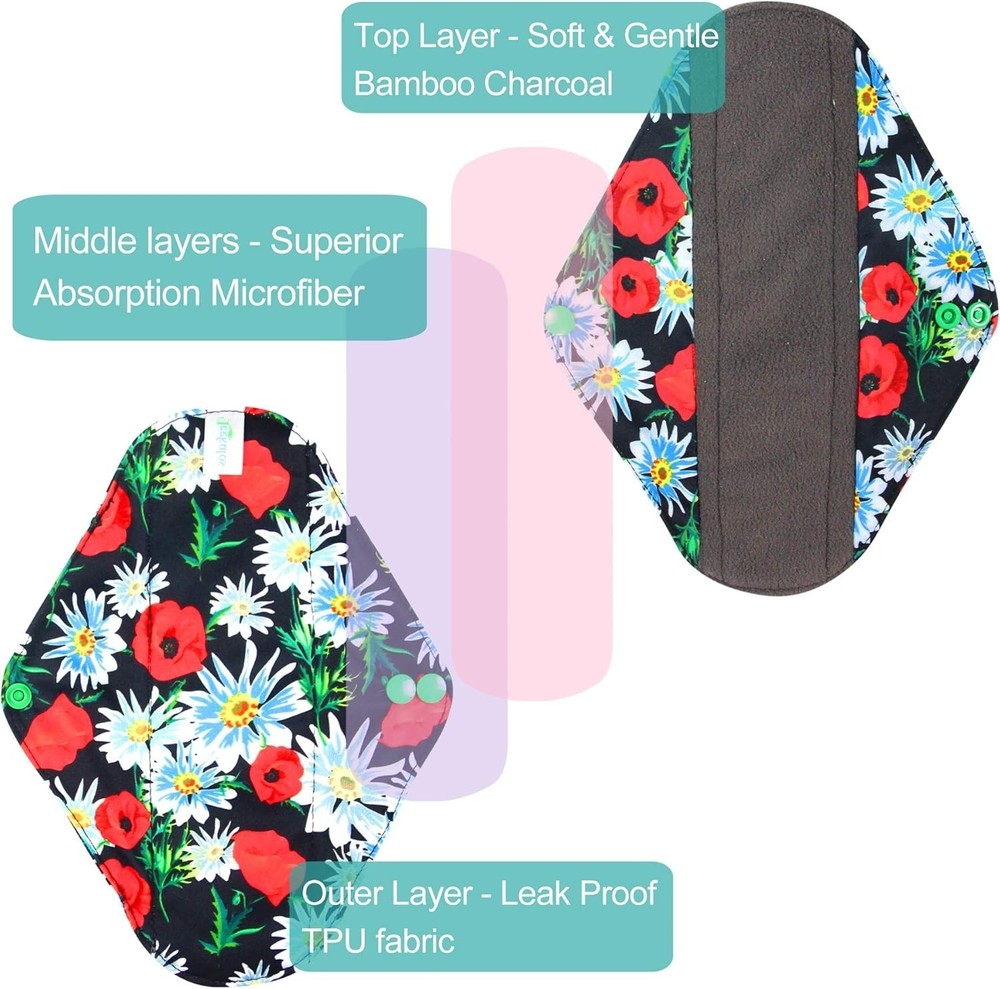 Comfortable Bamboo Cloth Menstrual Pads - Regular Absorbency, Travel-Friendly