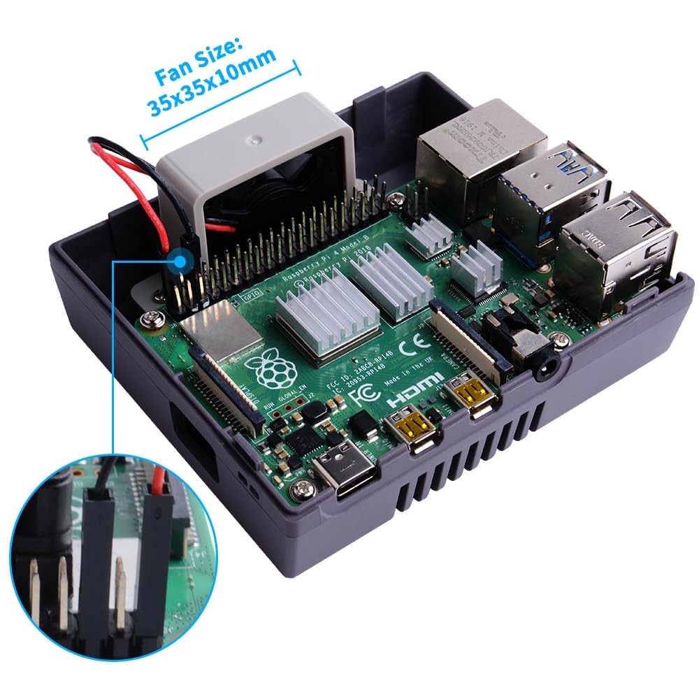 GeeekPi Case for Raspberry Pi 4, 4 with Cooling Fan and 4 Grey