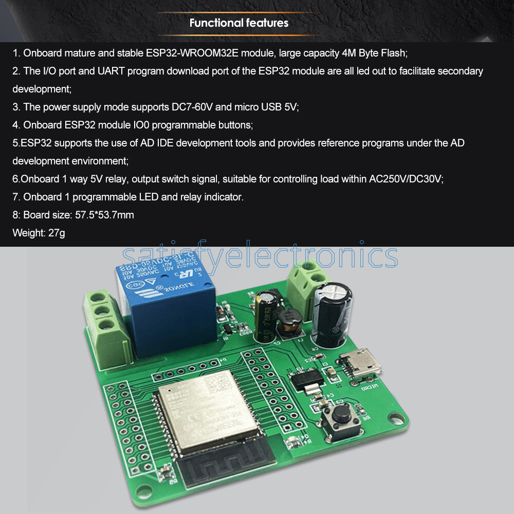 ESP32-WROOM Development Board Single Relay Module DC7-60V Micro USB 5V NEW