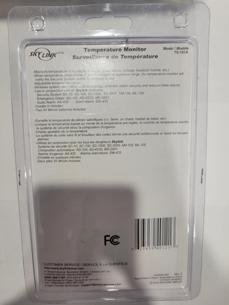 Emergency Dialer SkyLink Technologies Temperature Monitor/Sensor Model TS-101A