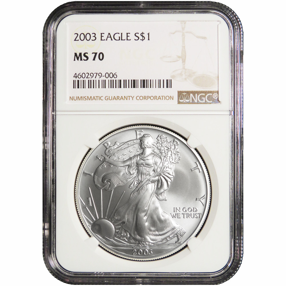 2003 $1 1-oz American Silver Eagle NGC MS70 Brown Label
