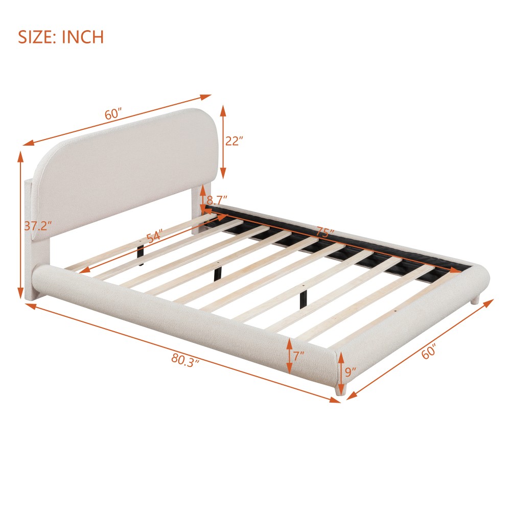 Teddy Fleece Full Size Upholstered Platform Bed with Thick Fabric, Solid Frame