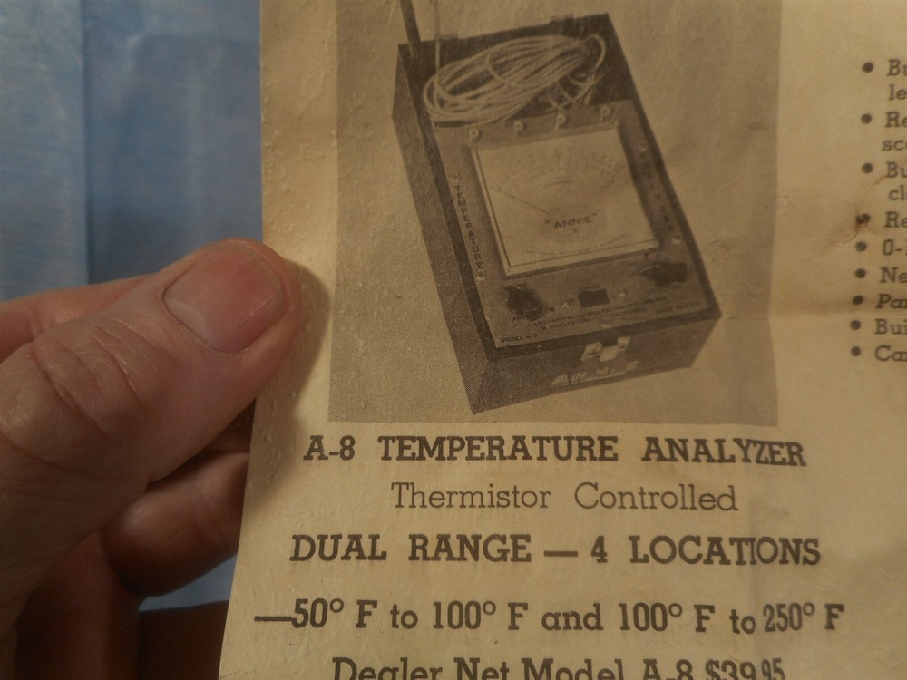 Annie A-8 Temperature Analyzer Blue Face Dual Range 4 Locations with Cables