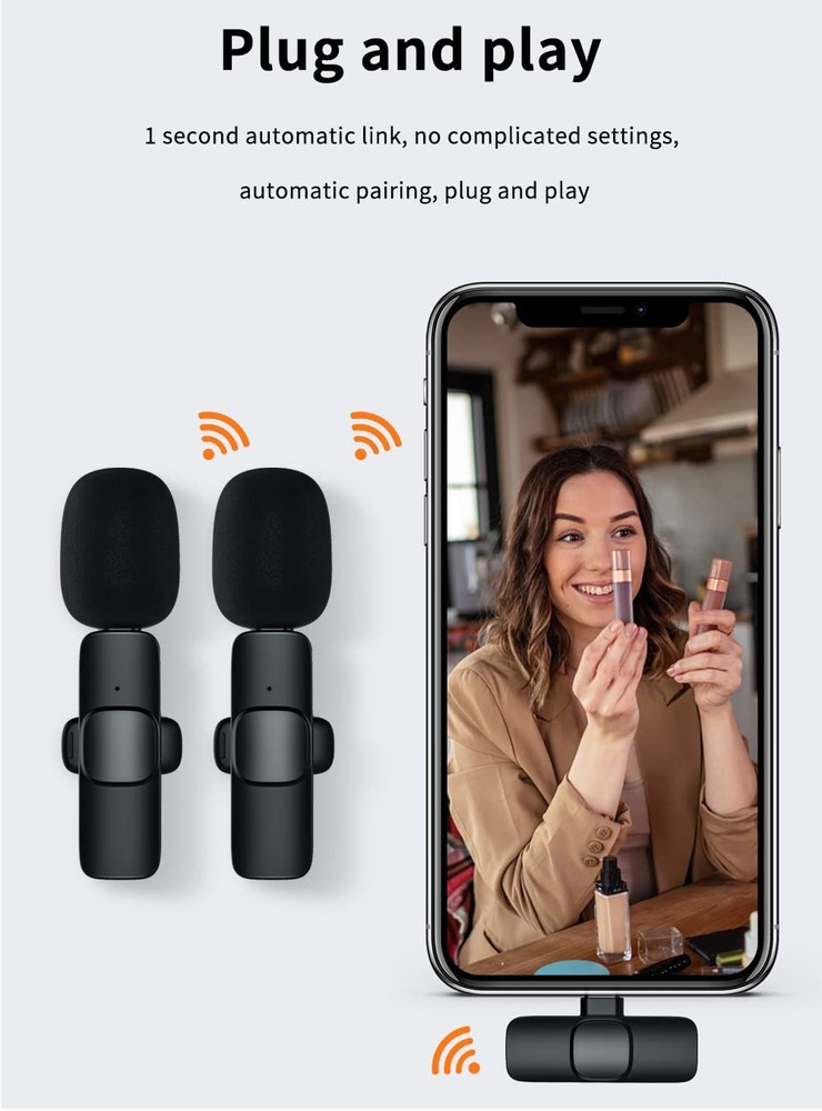 2 Pack Wireless Lavalier Microphone for iPhone iPad, Lapel Mics Plug-Play 2.4...