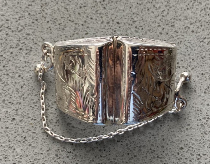Tiny sterling silver etched purse pill box