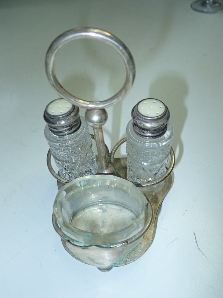 Cut Glass - Antique Silver Salt & Pepper Serving set