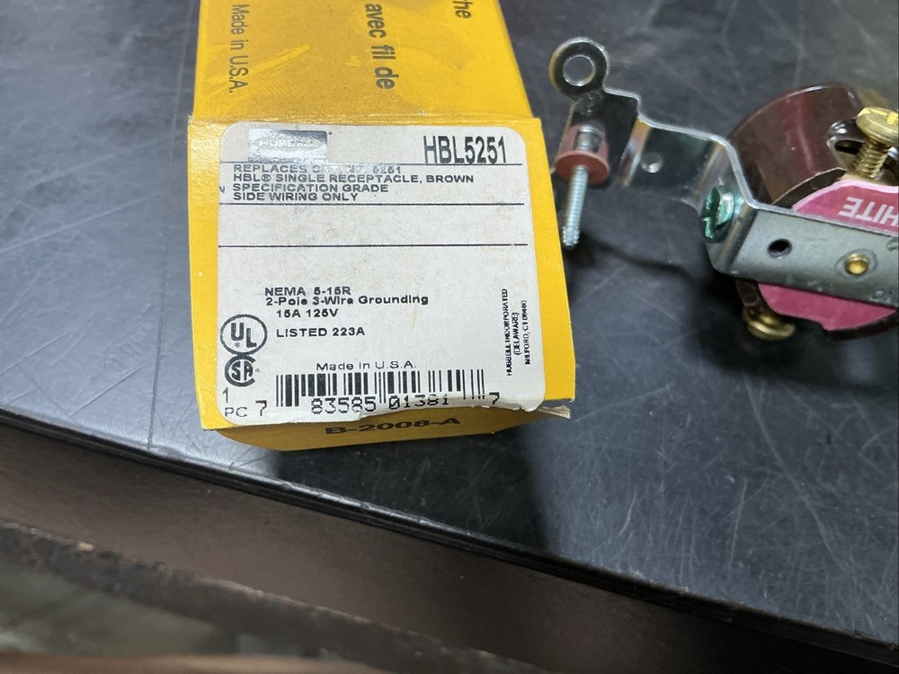Hubbell Receptacle Single No. 5251 Brown