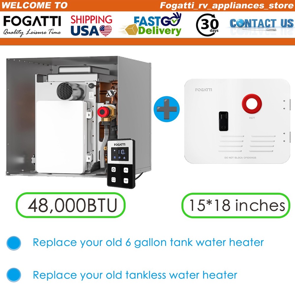 48,000 BTU 2.5 GPM RV Tankless Water Heater Propane Gas LPG W/15"x18" White Door