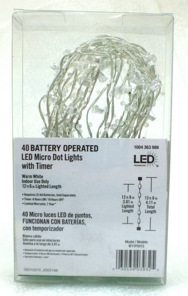 Home Accents 12.6ft 40 LED Micro Dot String Light Warm White Battery Operated